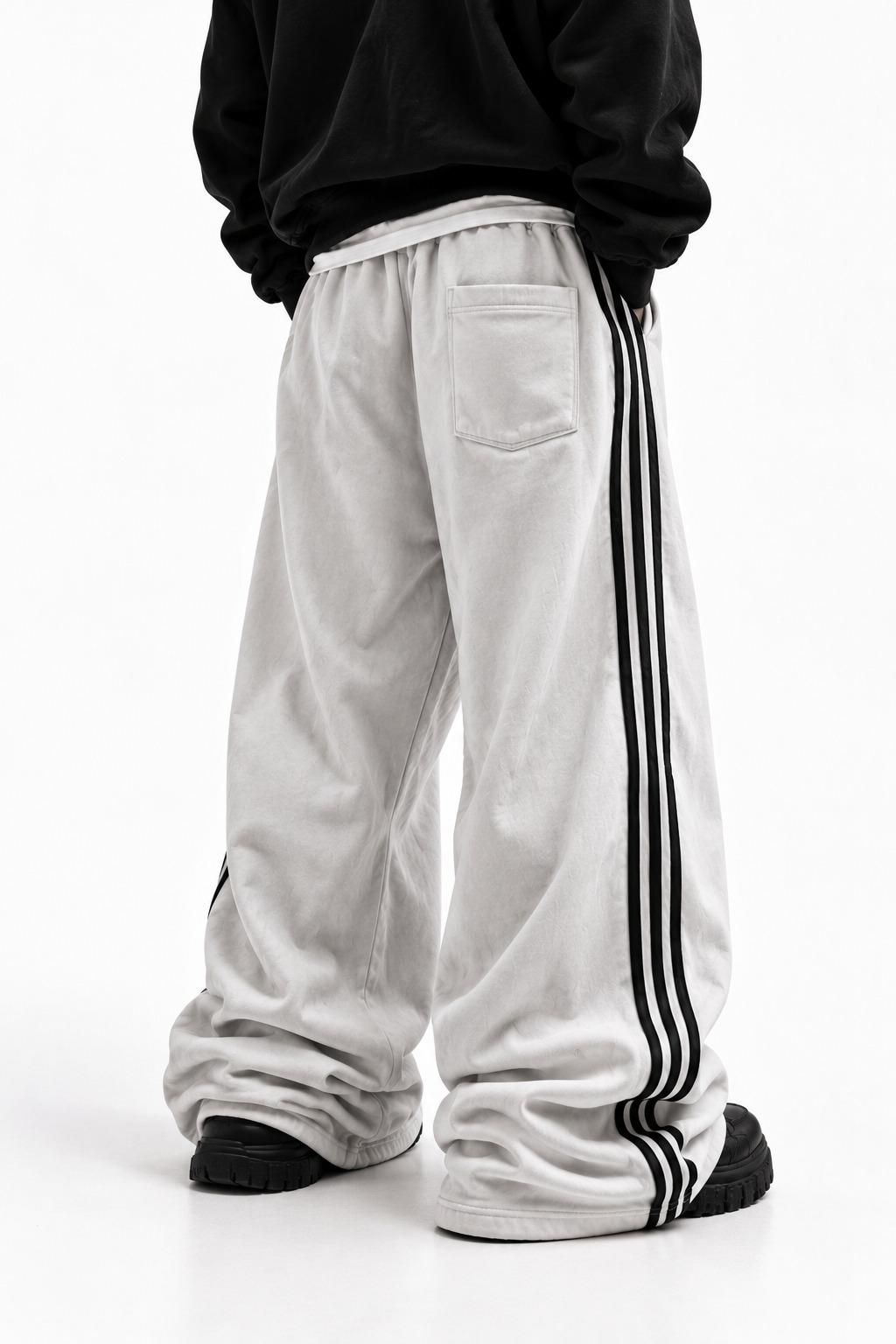 Drift Track Pants Bone, worn, back view, with the back patch pocket