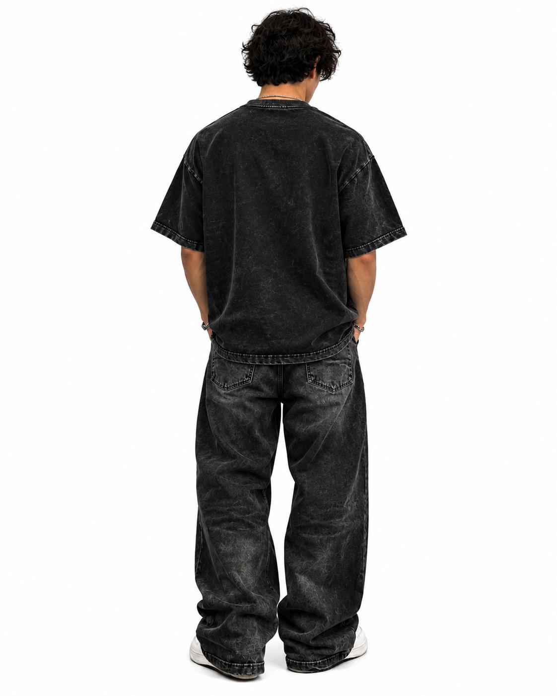 Hush Tee Obsidian, worn, back view