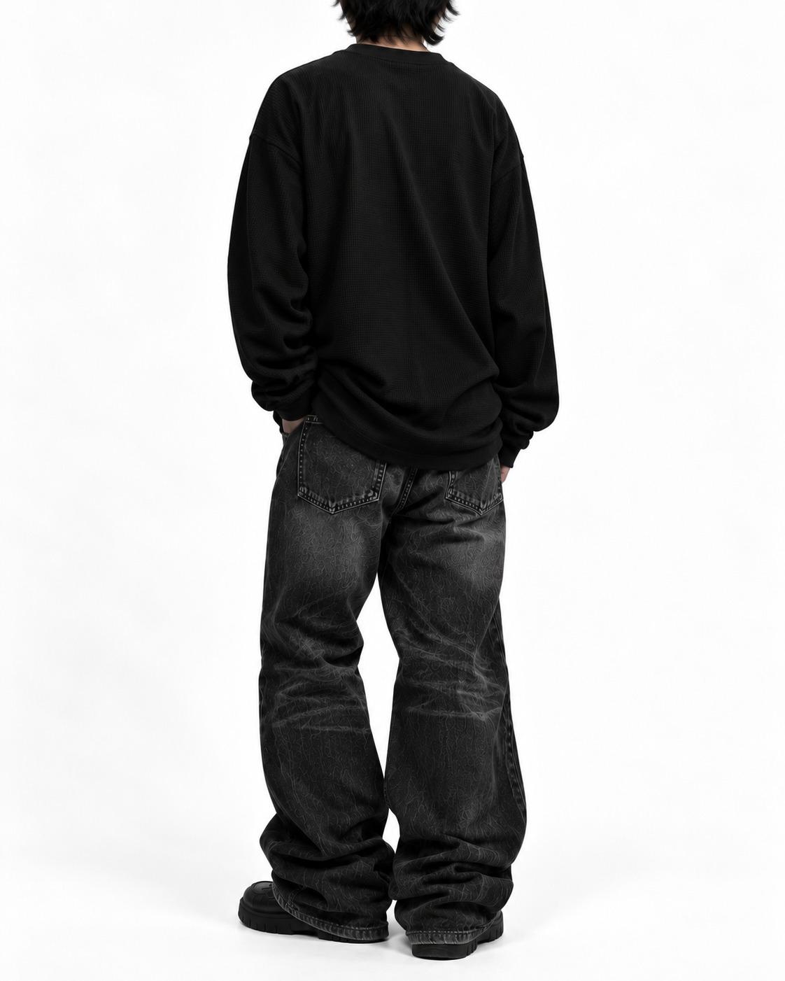 Vow Waffle Long Sleeve in black, worn, back view